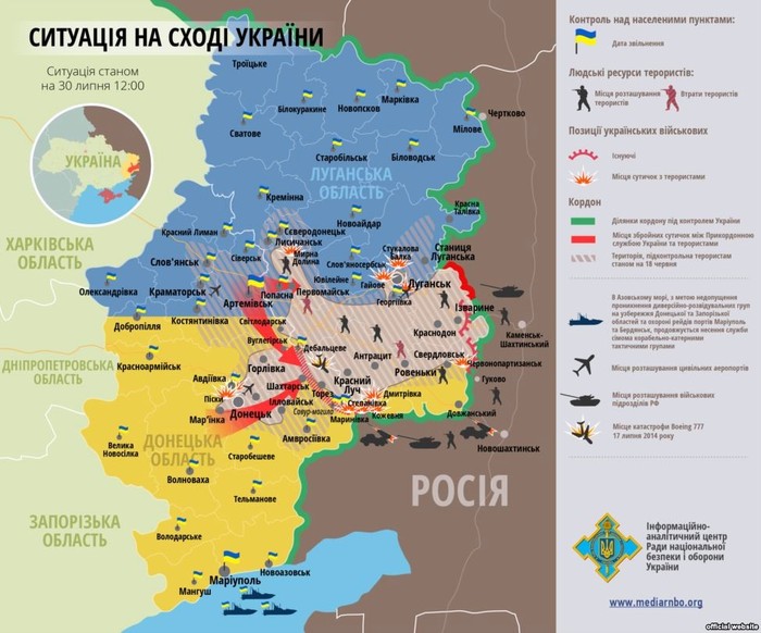 карта АТО станом на кінець липня 2014 року
