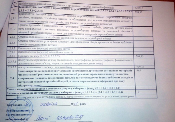 фінансовий звіт партії Батьківщина фото