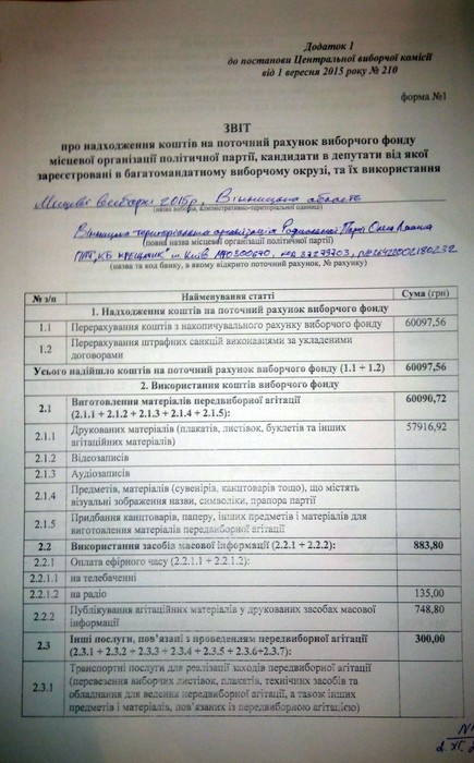 фінансовий звіт партії Радикальна партія фото