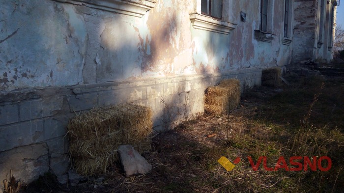 соломяні блоки біля палацу Холоневських у селі Гущинці фото