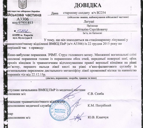 довідка з Харківського клінічного госпіталю фото