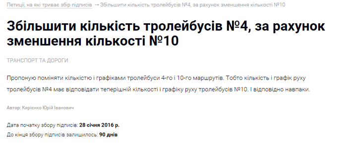 електронна петиція про тролейбус на Тяжилів фото