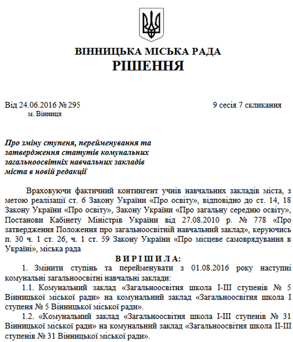рішення щодо перейменування двох вінницьких шкіл фото