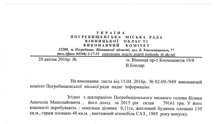 податкова декларація Анатолія Білика фото
