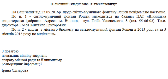 відповідь на запит щодо фонтану Рошен фото