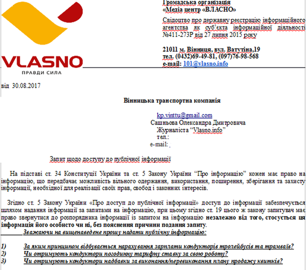 запит щодо зарплати кондукторам у Вінниці фото