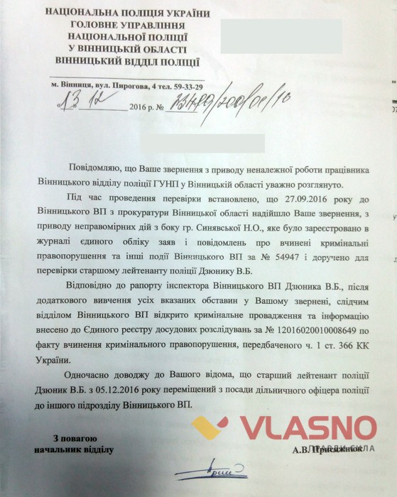 повідомлення про порушення кримінального провадження проти Надії Синявської фото